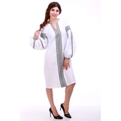 Embroidered dress "Thought" White&Gray